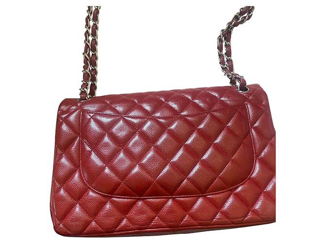 Borsa Chanel Timeless Jumbo Rossa in Pelle Caviar Rosso - vista 2