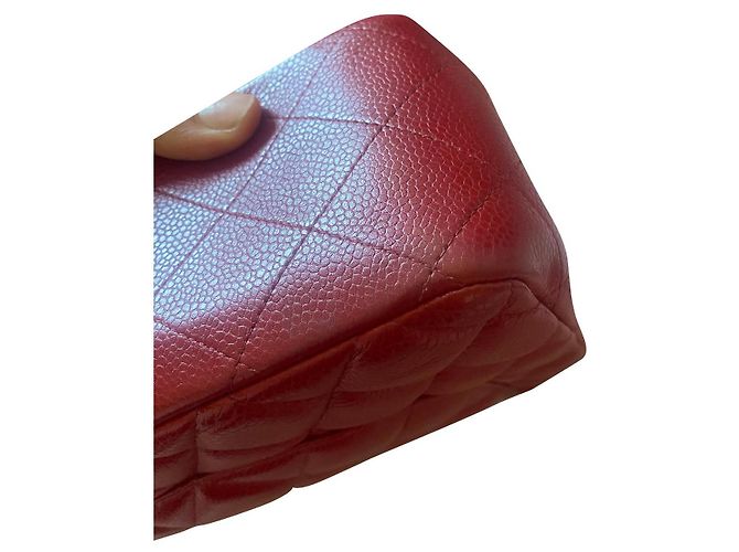 Borsa Chanel Timeless Jumbo Rossa in Pelle Caviar Rosso - vista 4