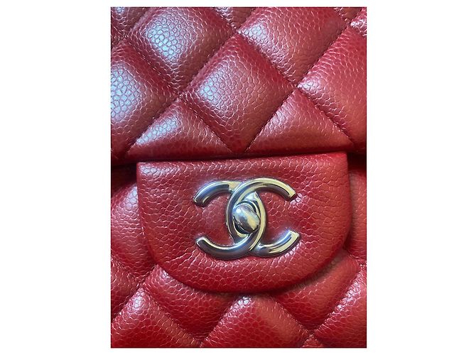 Borsa Chanel Timeless Jumbo Rossa in Pelle Caviar Rosso - vista 5