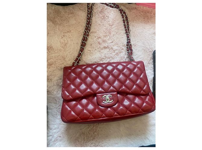 Borsa Chanel Timeless Jumbo Rossa in Pelle Caviar Rosso - vista 6