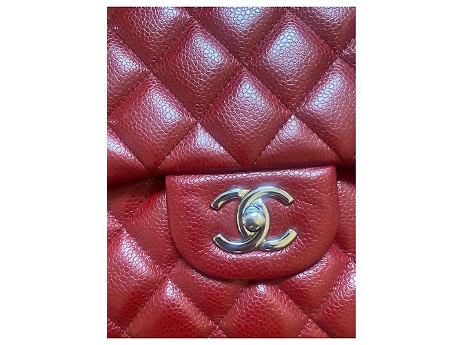 Borsa Chanel Timeless Jumbo Rossa in Pelle Caviar Rosso - vista 7