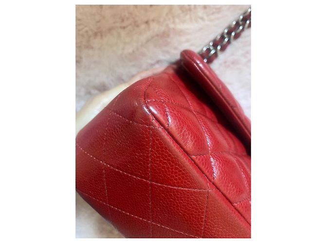 Borsa Chanel Timeless Jumbo Rossa in Pelle Caviar Rosso - vista 8