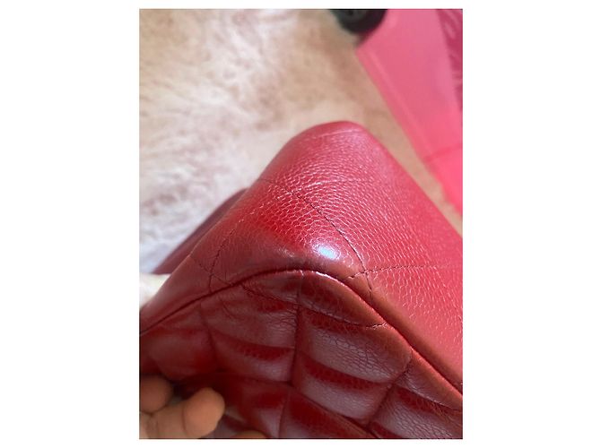 Borsa Chanel Timeless Jumbo Rossa in Pelle Caviar Rosso - vista 9