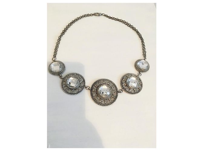 Vintage Collana art déco con grandi strass trasparenti Argento - vista 11