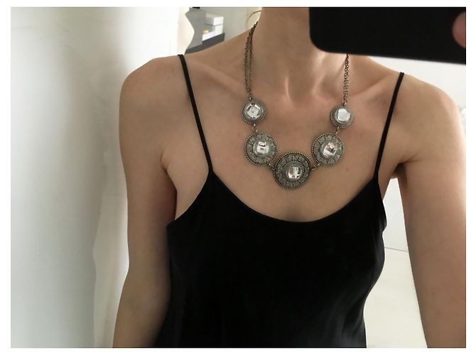 Vintage Collana art déco con grandi strass trasparenti Argento - vista 2
