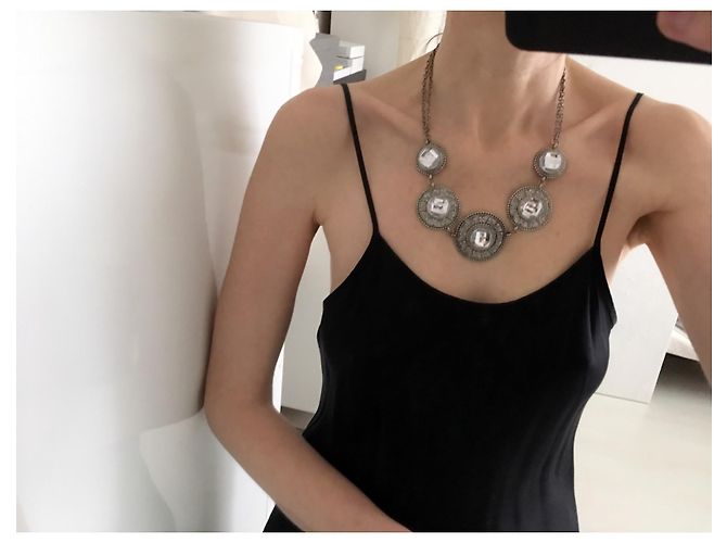 Vintage Collana art déco con grandi strass trasparenti Argento - vista 3