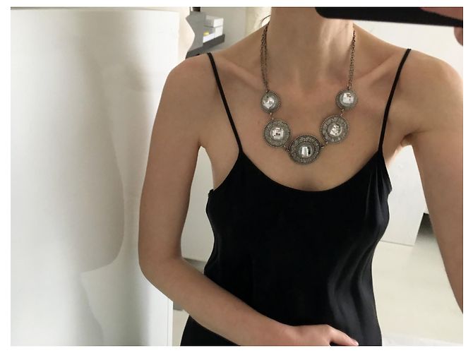 Vintage Collana art déco con grandi strass trasparenti Argento - vista 4