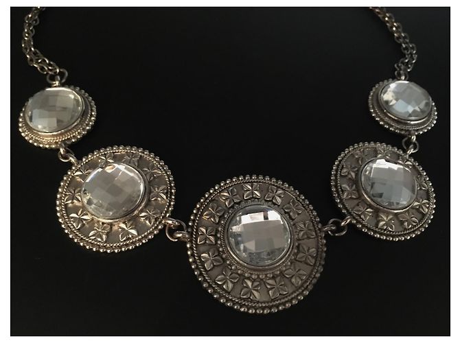 Vintage Collana art déco con grandi strass trasparenti Argento - vista 5