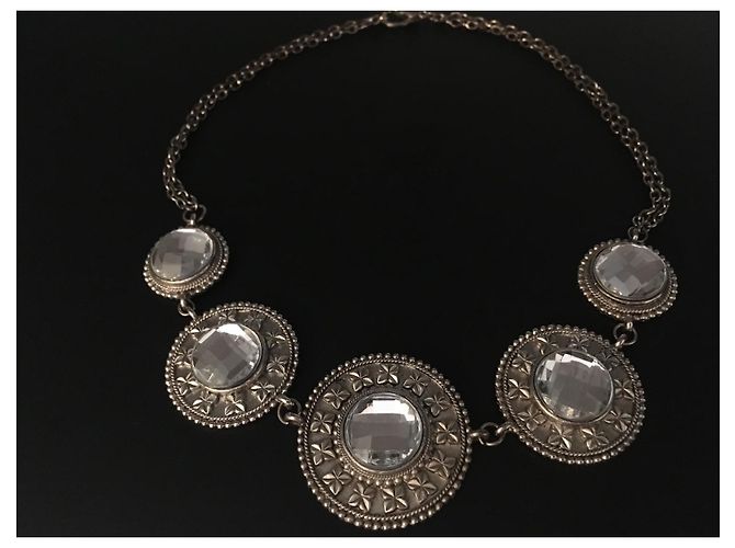 Vintage Collana art déco con grandi strass trasparenti Argento - vista 6