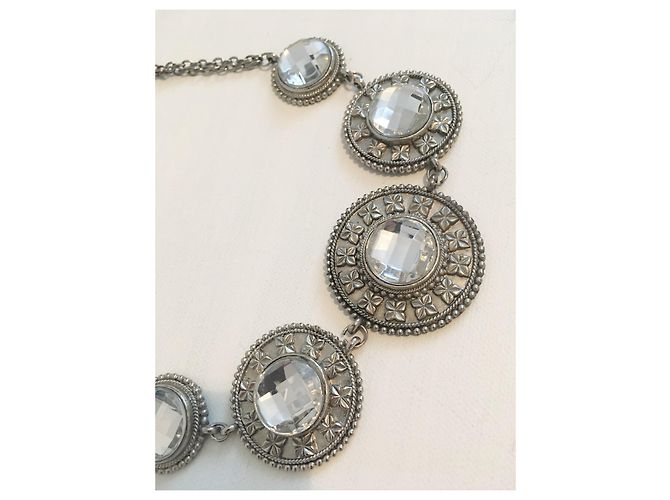 Vintage Collana art déco con grandi strass trasparenti Argento - vista 7