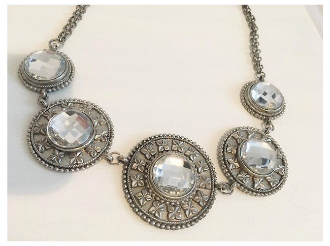 Vintage Collana art déco con grandi strass trasparenti Argento - vista 8
