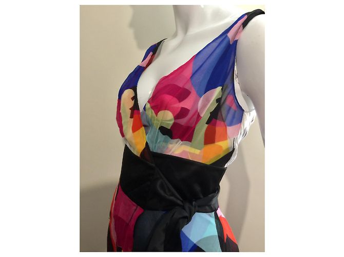 Diane Von Furstenberg DvF Vintage Wickelkleid aus Seidenchiffon Mehrfarben - Ansicht 4