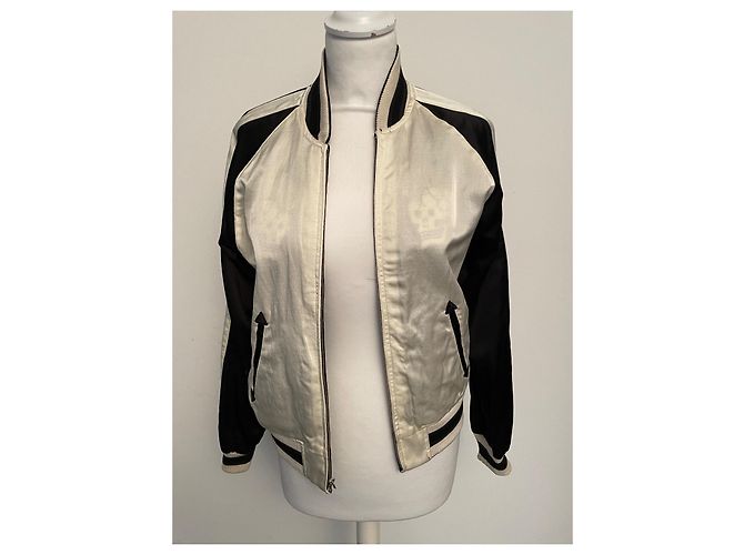 R13 Reversible Bomber Jacket Black and Cream Silk Cotton - view 4