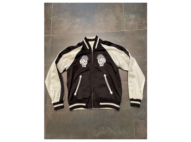 R13 Reversible Bomber Jacket Black and Cream Silk Cotton - view 6