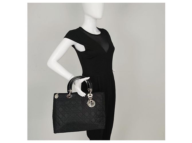 Christian Dior borsa a mano Lady Dior nera misura grande - vista 13