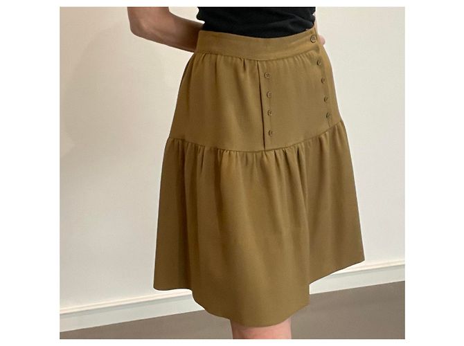 Autre Marque Falda de crepé de lana kaki con puente Caqui - vista 5