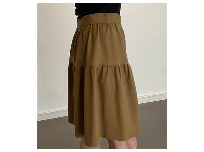 Autre Marque Falda de crepé de lana kaki con puente Caqui - vista 6