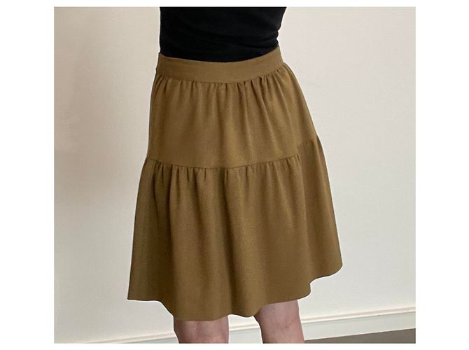 Autre Marque Falda de crepé de lana kaki con puente Caqui - vista 7