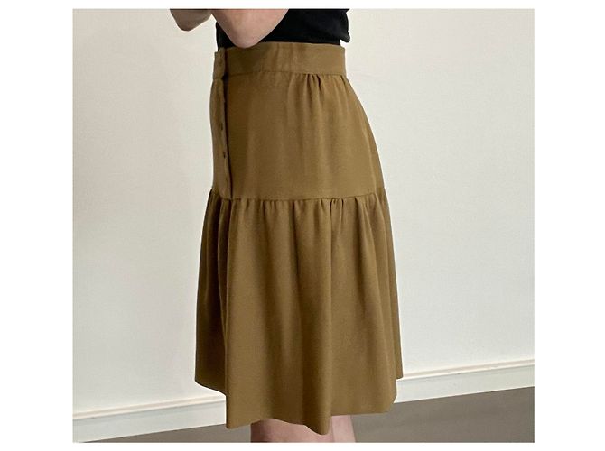 Autre Marque Falda de crepé de lana kaki con puente Caqui - vista 8