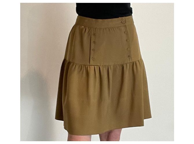 Autre Marque Falda de crepé de lana kaki con puente Caqui - vista 9