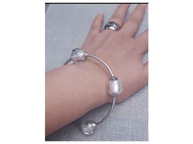Bracciale Chanel in metallo argentato e resina Argento - vista 4