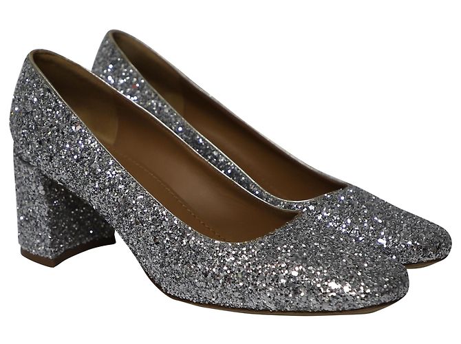 Décolleté Mansur Gavriel Glitterati in Pelle Argento Metallico - vista 3