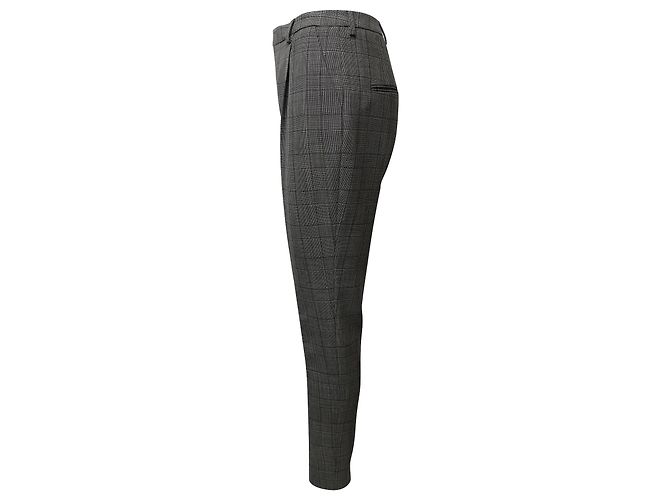 Saint Laurent Checked Slim Trousers in Grey Wool - view 2