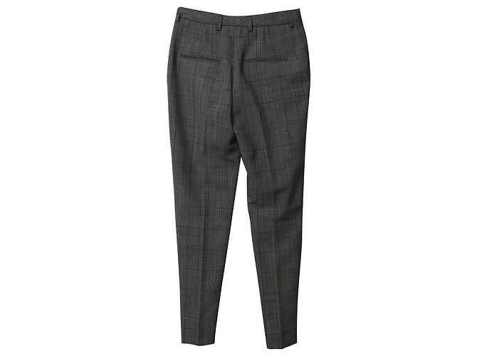 Saint Laurent Checked Slim Trousers in Grey Wool - view 4