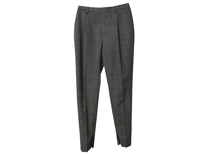 Saint Laurent Checked Slim Trousers in Grey Wool - view 5