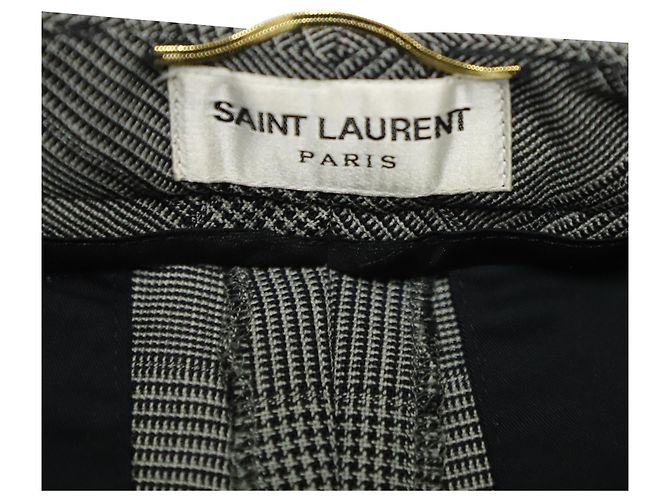 Saint Laurent Checked Slim Trousers in Grey Wool - view 6