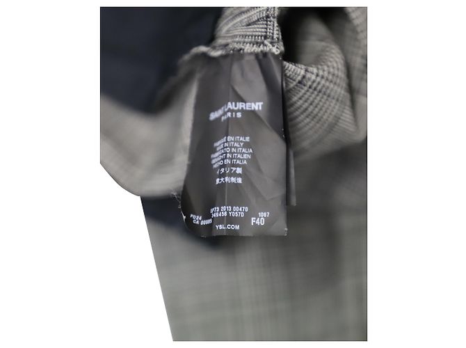 Saint Laurent Checked Slim Trousers in Grey Wool - view 7