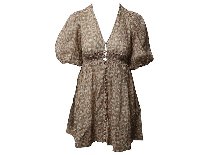 Zimmermann Carnaby gerafftes Minikleid aus Leinen mit Animal-Print - Ansicht 2
