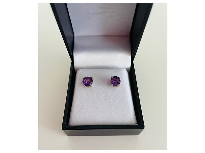 Autre Marque Orecchini a bottone con ametista 8mm in argento sterling Porpora - vista 2