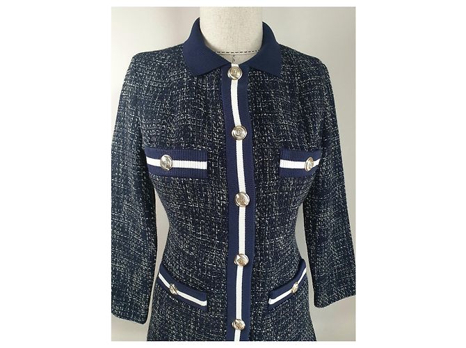 Maje Tweed Kleid mit Kontrastbändern Blau - Ansicht 2