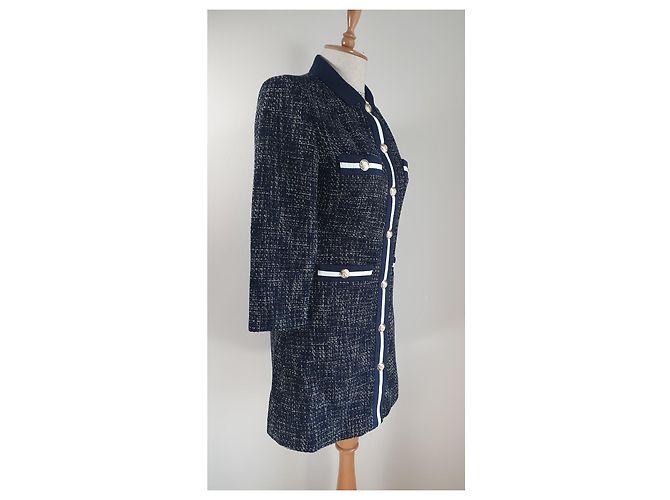 Maje Tweed Kleid mit Kontrastbändern Blau - Ansicht 3