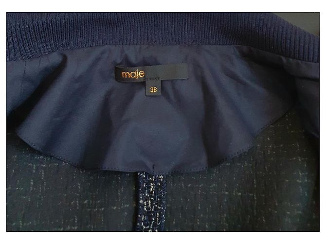 Maje Tweed Kleid mit Kontrastbändern Blau - Ansicht 5