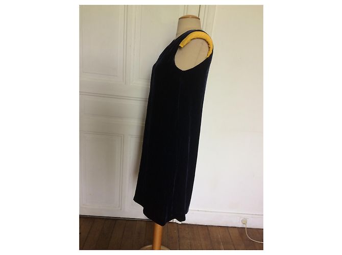 Max Mara ärmelloses Samtkleid Marineblau - Ansicht 3