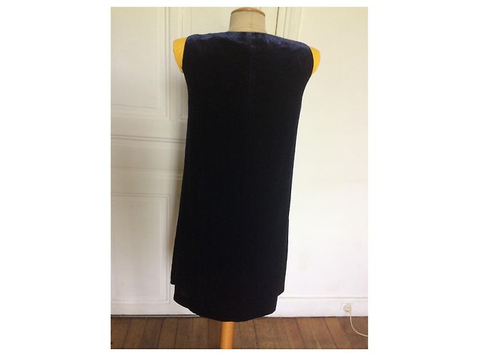 Max Mara ärmelloses Samtkleid Marineblau - Ansicht 4