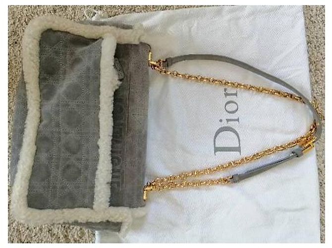 Borsa Christian Dior Caro in montone Grigio - vista 3