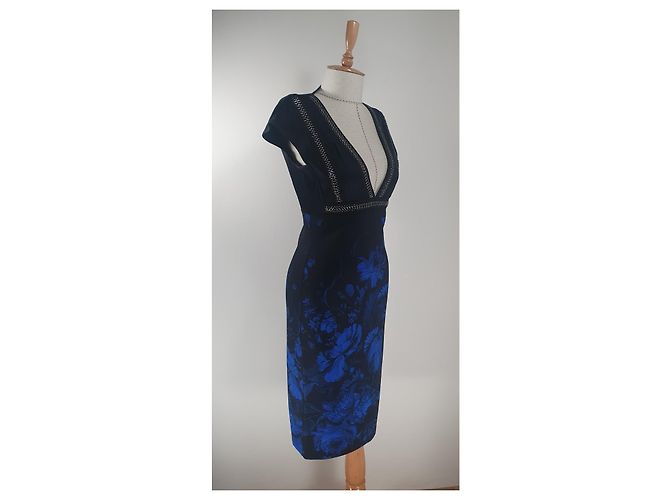 Roberto Cavalli Kleid in Blau Viscose Schwarz - Ansicht 3