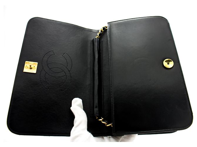 Pochette CHANEL per borsa a tracolla con patta e catena in pelle di agnello trapuntata nera Nero - vista 11