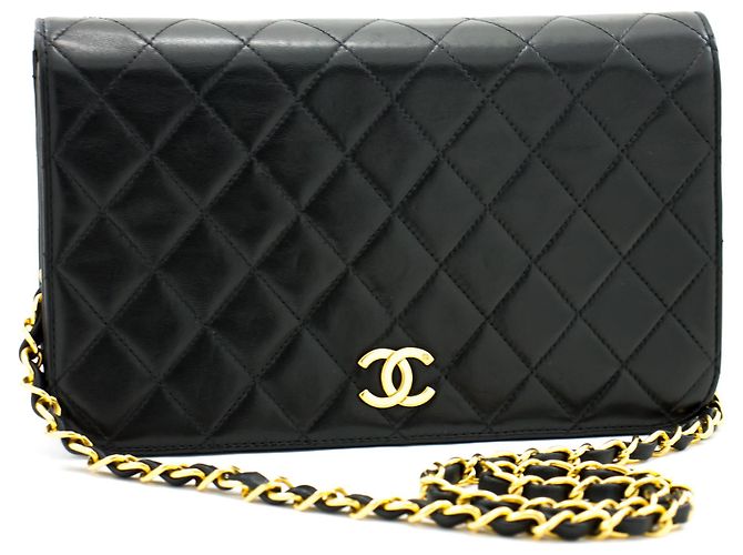 Pochette CHANEL per borsa a tracolla con patta e catena in pelle di agnello trapuntata nera Nero - vista 2