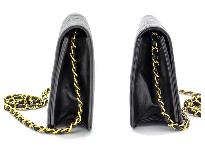 Pochette CHANEL per borsa a tracolla con patta e catena in pelle di agnello trapuntata nera Nero - vista 5