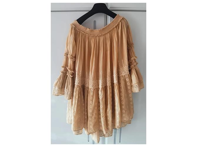 Top Chloé de algodón bordado beige oversize - vista 2