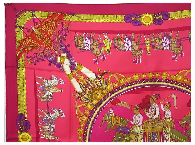 Hermès NUEVA BUFANDA HERMES CAPARACONS DE FRANCIA E INDIA CARRE 90 Bufanda de seda Fucsia - vista 2