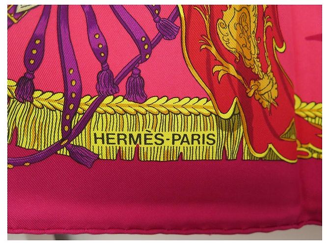Hermès NUEVA BUFANDA HERMES CAPARACONS DE FRANCIA E INDIA CARRE 90 Bufanda de seda Fucsia - vista 4