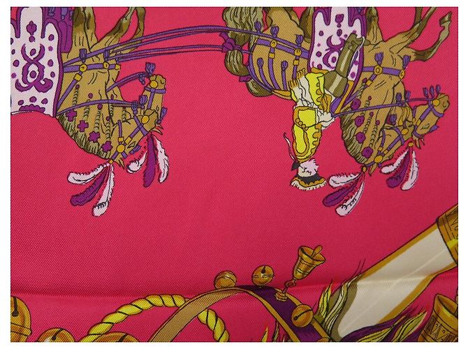 Hermès NUEVA BUFANDA HERMES CAPARACONS DE FRANCIA E INDIA CARRE 90 Bufanda de seda Fucsia - vista 7