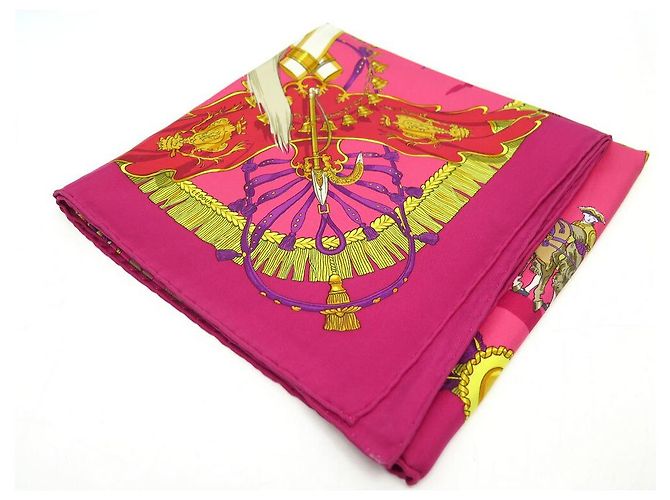 Hermès NUEVA BUFANDA HERMES CAPARACONS DE FRANCIA E INDIA CARRE 90 Bufanda de seda Fucsia - vista 8