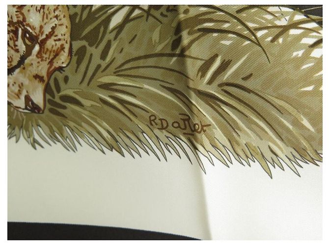 Hermès NUOVA SCIARPA HERMES GUEPARDS DALLET CARRE 90 IN SETA SCIARPA IN SETA NERA KHAKI NUOVA Bianco - vista 6