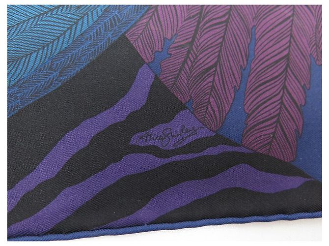 Hermès HERMES ZEBRA PEGASUS GAVROCHE QUADRATISCHER SCHAL 45 SCHALBOX AUS SEIDE + SEIDE Marineblau - Ansicht 5